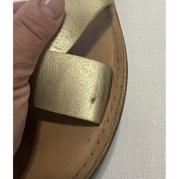 GAP Pale Gold‎ Cross Cross Leather Slides Classic Sandals Sz. 10 - Picture 6 of 7